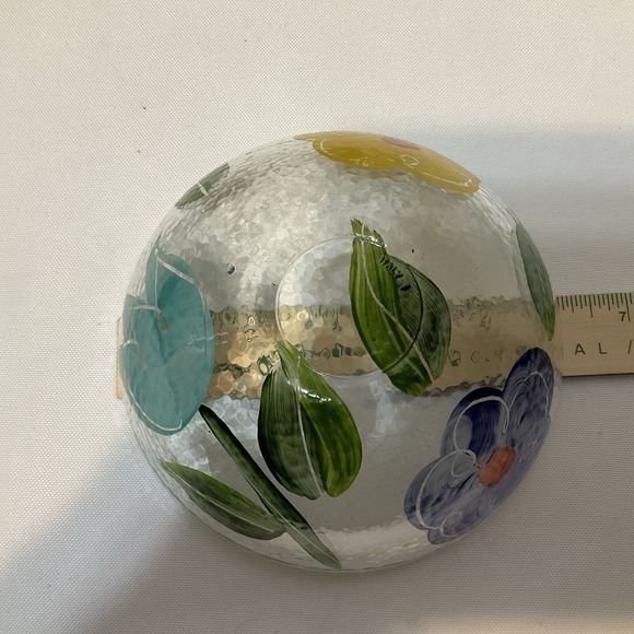 Vintage Reverse Hand-Painted Flowers Textured Glass Bowl Made‎ in Italy 6 In - Picture 3 of 5